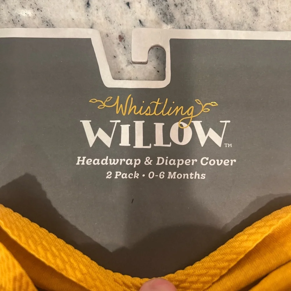 Willow Mustard and Denim Diaper Cover Set & hair bow
